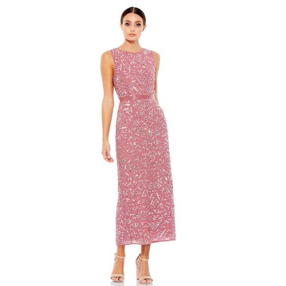 Mac Duggal 93550 Sleeveless Beaded Midi Sheath Gown Pink Sequin 6 NWOT - Picture 1 of 9